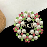 Greek Sorority Letter Pink Green Pearl Brooch