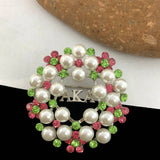 Greek Sorority Letter Pink Green Pearl Brooch