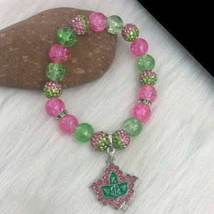 Greek Sorority Elastic Bracelet with Maple Leaf Charm Jewelry