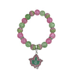 Greek Sorority Elastic Bracelet with Maple Leaf Charm Jewelry