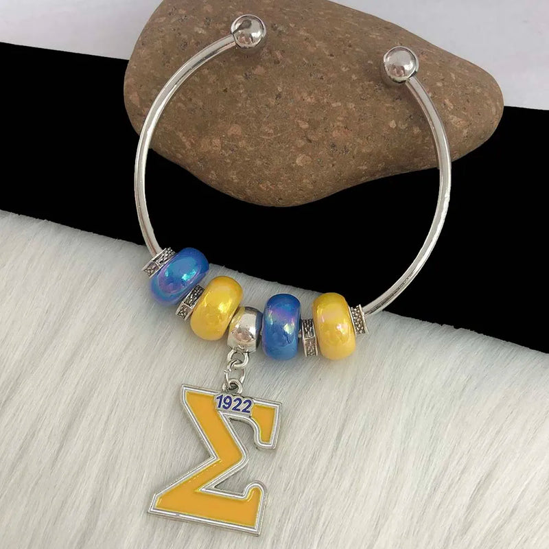 Greek Sorority Beads SGR Letter Cuff Bangle Women Jewelry
