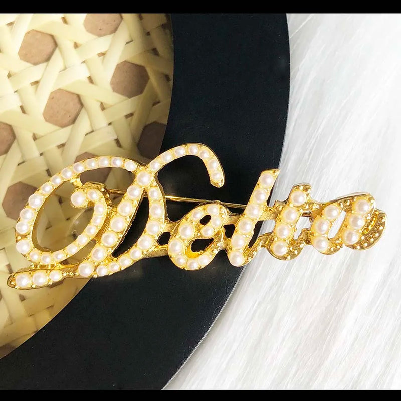 Greek Sorority Letter Pearl Rhinestone Stone Brooches Women