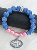 Greek Sorority Pink Pearl Disco Ball Jack &Jill Charm Bracelet