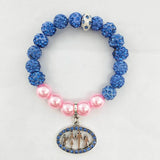 Greek Sorority Pink Pearl Disco Ball Jack &Jill Charm Bracelet