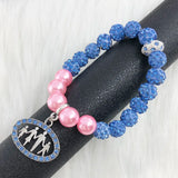 Greek Sorority Pink Pearl Disco Ball Jack &Jill Charm Bracelet