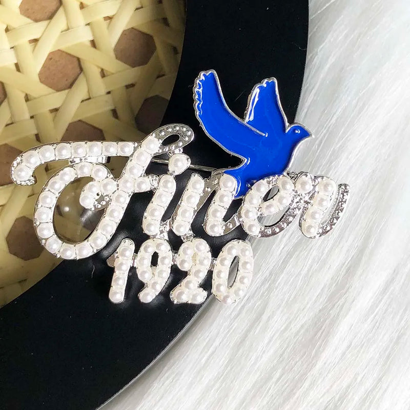 Greek Sorority ZPB 1920 Rhinestone Pearl Brooch Women Accessories
