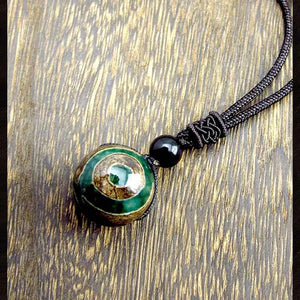 Green 3 Eyes DZI Bead Pendant Necklace Tibetan Buddhist Amulet Women's Necklace