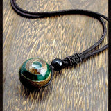 Green 3 Eyes DZI Bead Pendant Necklace Tibetan Buddhist Amulet Women's Necklace