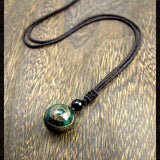 Green 3 Eyes DZI Bead Pendant Necklace Tibetan Buddhist Amulet Women's Necklace