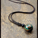 Green 3 Eyes DZI Bead Pendant Necklace Tibetan Buddhist Amulet Women's Necklace