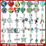 Green 925 Silver Beads Lucky Clover Horseshoe Charm Bracelet Necklace Pendant