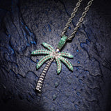 AAA+ CZ Paved Ice Out Coconut Tree Pendant Necklace