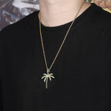 AAA+ CZ Paved Ice Out Coconut Tree Pendant Necklace