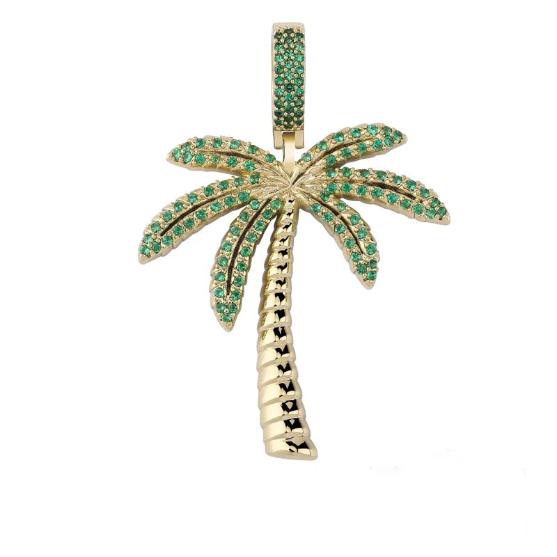 AAA+ CZ Paved Ice Out Coconut Tree Pendant Necklace