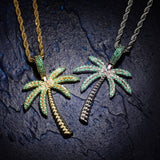 AAA+ CZ Paved Ice Out Coconut Tree Pendant Necklace