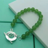 Green Agate Bracelet 925 Silver Buckle Woman Charm Wedding Engagement Party