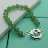 Green Agate Bracelet 925 Silver Buckle Woman Charm Wedding Engagement Party