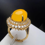 Green Agate Finger Ring Charm Adjustable Zircon Stone Ring For Women