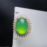 Green Agate Finger Ring Charm Adjustable Zircon Stone Ring For Women