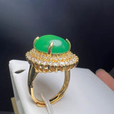Green Agate Finger Ring Charm Adjustable Zircon Stone Ring For Women