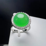 Green Agate Finger Ring Charm Silver Rings Adjustable Zircon