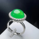 Green Agate Finger Ring Charm Silver Rings Adjustable Zircon