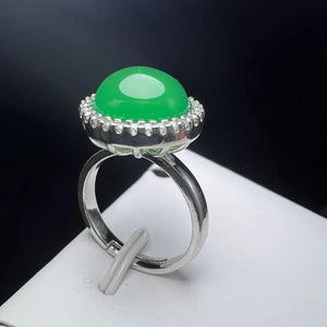 Green Agate Finger Ring Charm Silver Rings Adjustable Zircon