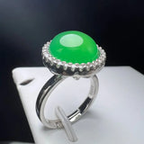 Green Agate Finger Ring Charm Silver Rings Adjustable Zircon