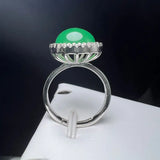 Green Agate Finger Ring Charm Silver Rings Adjustable Zircon