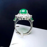 Adjustable Green Agate Ring with Zircon Charm