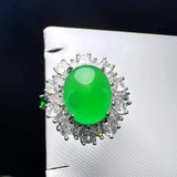 Adjustable Green Agate Ring with Zircon Charm