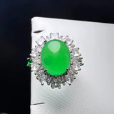 Adjustable Green Agate Ring with Zircon Charm