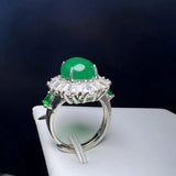 Adjustable Green Agate Ring with Zircon Charm