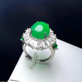 Adjustable Green Agate Ring with Zircon Charm