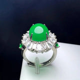Adjustable Green Agate Ring with Zircon Charm