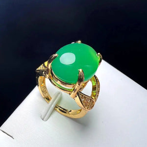 Green Agate Finger Ring Charm Adjustable Stone Ring For Women
