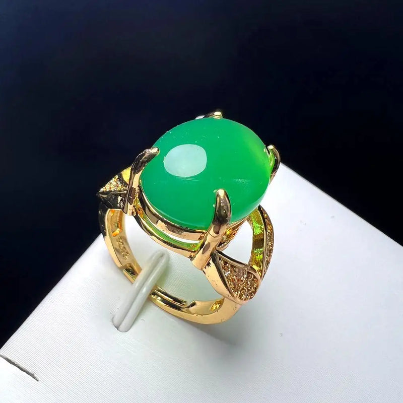 Green Agate Finger Ring Charm Adjustable Stone Ring For Women