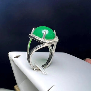 Green Agate Finger Ring Charm Rings Adjustable Round Copper Gem Stone Ring