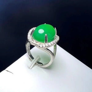 Green Agate Finger Ring Charm Rings Adjustable Round Copper Gem Stone Ring