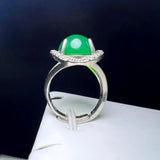 Green Agate Finger Ring Charm Rings Adjustable Round Copper Gem Stone Ring
