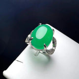 Green Agate Finger Ring Charm Rings Adjustable Copper Gem Stone Ring With Zircon