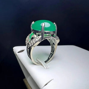 Green Agate Finger Ring Charm Rings Adjustable Copper Gem Stone Ring With Zircon