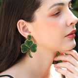 Green Beaded Shamrock Earrings St.Patrick?s Jewelry Gift Irish Accessories