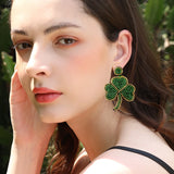 Green Beaded Shamrock Earrings St.Patrick?s Jewelry Gift Irish Accessories