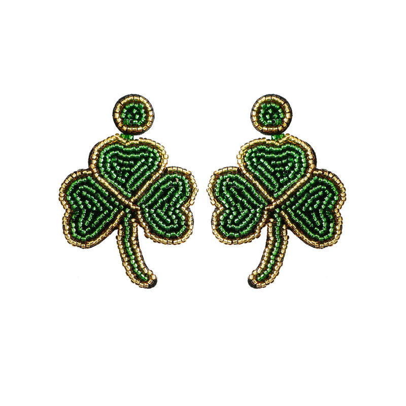 Green Beaded Shamrock Earrings St.Patrick?s Jewelry Gift Irish Accessories