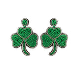 Green Beaded Shamrock Earrings St.Patrick?s Jewelry Gift Irish Accessories