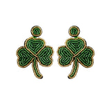 Green Beaded Shamrock Earrings St.Patrick?s Jewelry Gift Irish Accessories