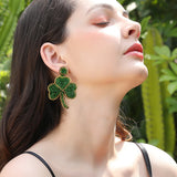 Green Beaded Shamrock Earrings St.Patrick?s Jewelry Gift Irish Accessories