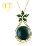 Green Beads Pearl Water Drop Pendant Necklace S925 Sterling Silver Gemstone Gift