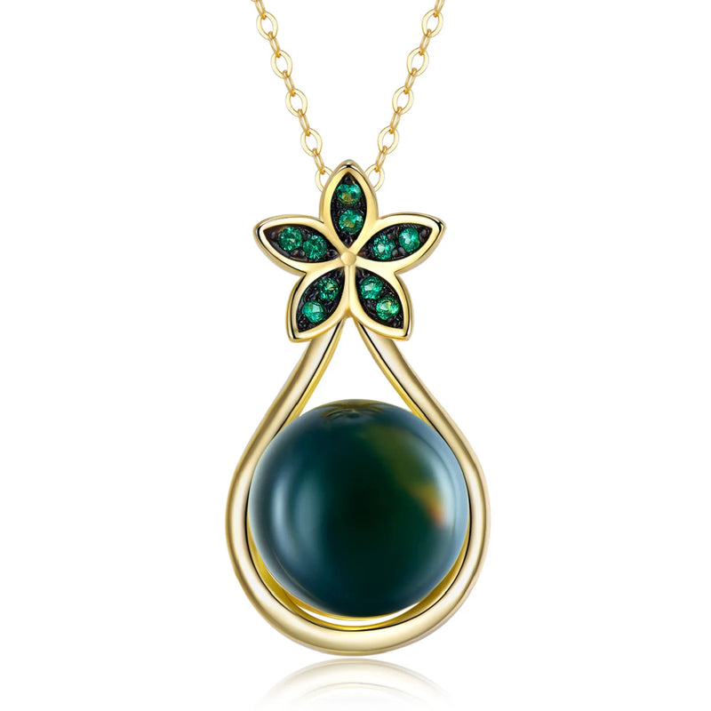 Green Beads Pearl Water Drop Pendant Necklace S925 Sterling Silver Gemstone Gift